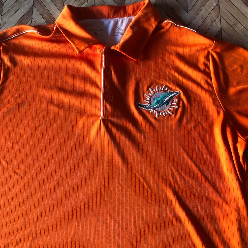 Miami Dolphin’s Men’s Polo. Antigua, Orange, Size XL 100% Polyester - Picture 2 of 7